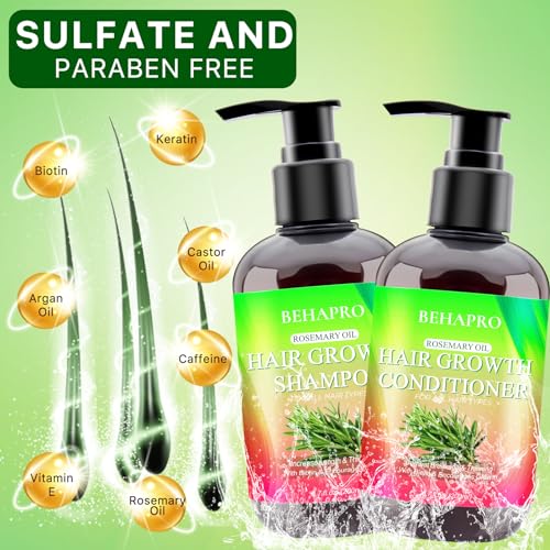 Hair Growth Shampoo and Conditioner Sets w/6 in 1 Heat Protectant Spray,Rosemary Oil Biotin Keratin Caffeine Sulfate Free Hair Thickening Products for Thinning Hair & Hair Loss,Gifts for Women Men - Image 4