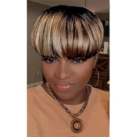 Divine Hair Short Brown Pixie Cut Wig Short Black Brown Wigs for Women Short Ombre Brown Cut Synthetic Wigs for Black Women African American Wigs (Black Brown) Cover