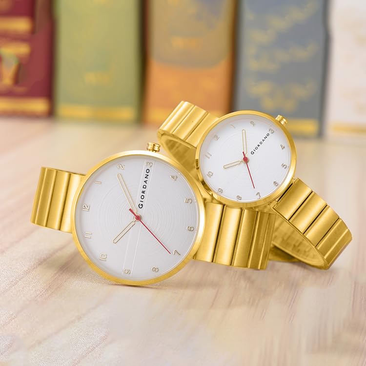 Image of Giordano Analog Couple Watch Set - Elegant Dial with Stainless Steel Strap - His & Hers Matching Watches - Minimalist Unisex Design