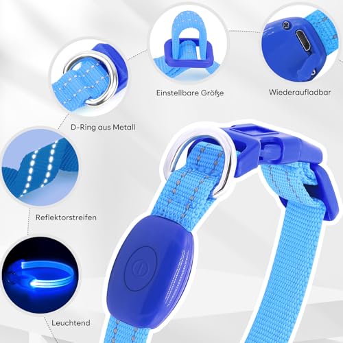 Kpuplol Leuchthalsband Hund, Hundehalsband Leuchtend, Wiederaufladbar Hundehalsband Leuchtend LED Halsband für Hunde Einstellbare Größe, 2 Beleuchtungsmodi für Kleine Mittlere Große Hunde
