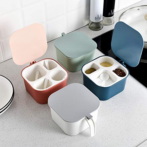 Botella de condimento, tarro de condimento de cerá Frascos de especias de vidrio, suministros de cocina multifunción, caja de condimentos con compartimentos de una pieza, cuatro compartimentos con cuc