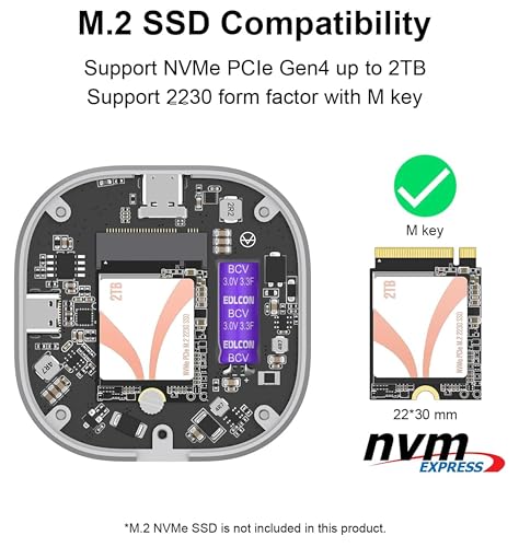 Image of ProRes 4K@120Hz Enclosure Compatible with Magsafe 2230 NVMe, Supports iPhone 16 /15 Pro /Pro Max, 10Gbps USBC 3.2, 100W PD, Heat Sink Chassis, Fits M.2 PCIe M-Key 2TB (SSD Not Included)
