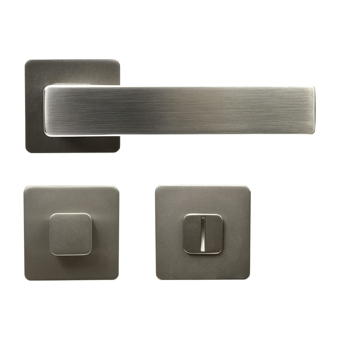 FELGNER Maniglia Bormio per per bagno e WC | maniglia per porta moderna e di alta qualità | ferramenta per porta con rosetta | per porte interne e delle camere | Nichel opaco