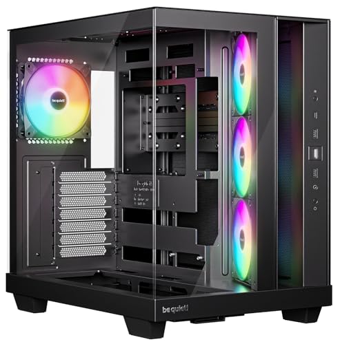 be quiet! Light Base 500 LX Boîtier PC Black, Panneaux Avant et latéral entièrement vitrés, Style Aquarium, Conception à Double Chambre, hub pour Ventilateurs ARGB,...