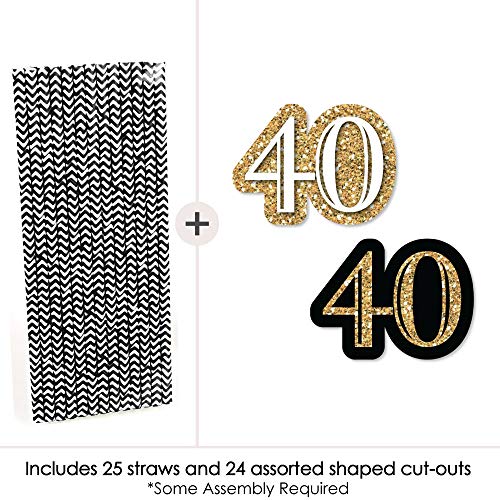 Adult 40th Birthday - Gold - Pitillos de Papel Decorativos miniatura 3