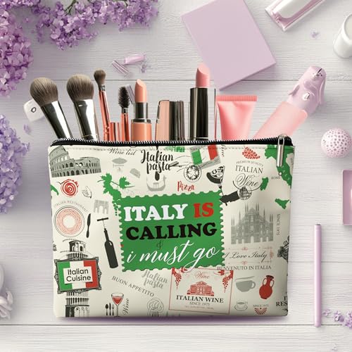 Italy Travel Gifts Bag, Italy is Calling I Must Go, Retro Stamp Italy Organizer Bag. 10x7 Inches2