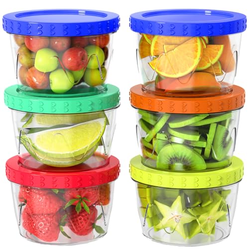 LUOFNI Reusable Freezer Storage Containers [UNIQUE INNOVATIVE DESIGN] 6 Pack-17 Oz Arrow Indicates Easy Opening and Closing of Lid Microwave and Dishwasher Safe,Soup Containers for Oats/Salad