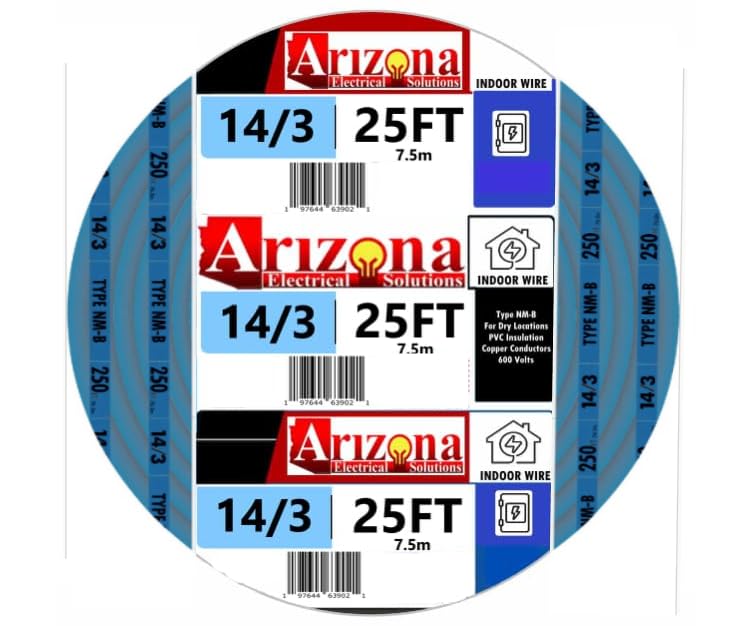 25 ft. 14/3 Type NM-B Copper Wire - 14 AWG, 3 Conductor, Ground, Insulated Jacket - Blue