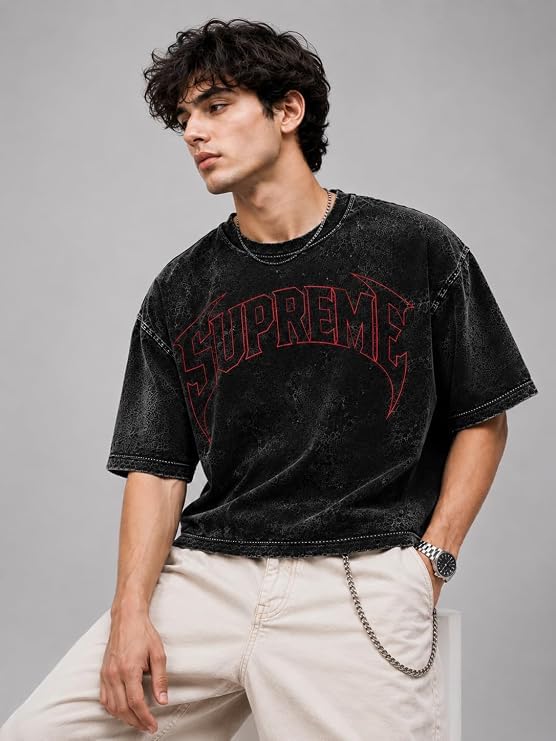 Jaxion Men’s Oversized Acid Wash T-Shirt Black Black Style 2 - Image 3
