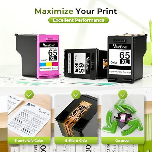 Image of 3-Pack 65 Ink for HP 65XL for HP 65 Ink Cartridges Black /Color Combo Pack
