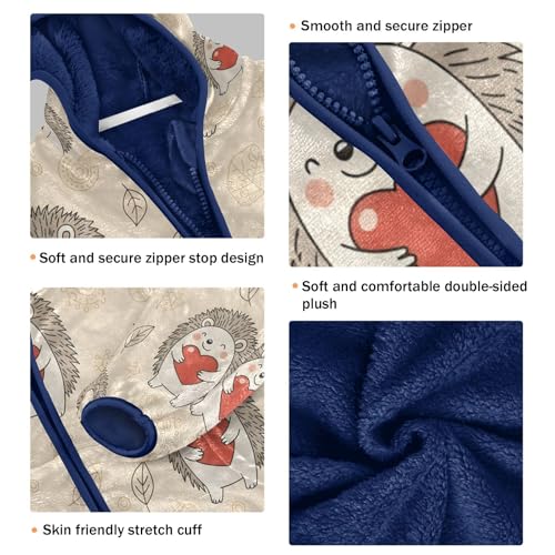 Cute Hedgehogs Holding Red Hearts Toddler Fleece Jacket Girl Boys Hooded Fleece Jacket Coat Warm Outwear Zip-up 3-10T3