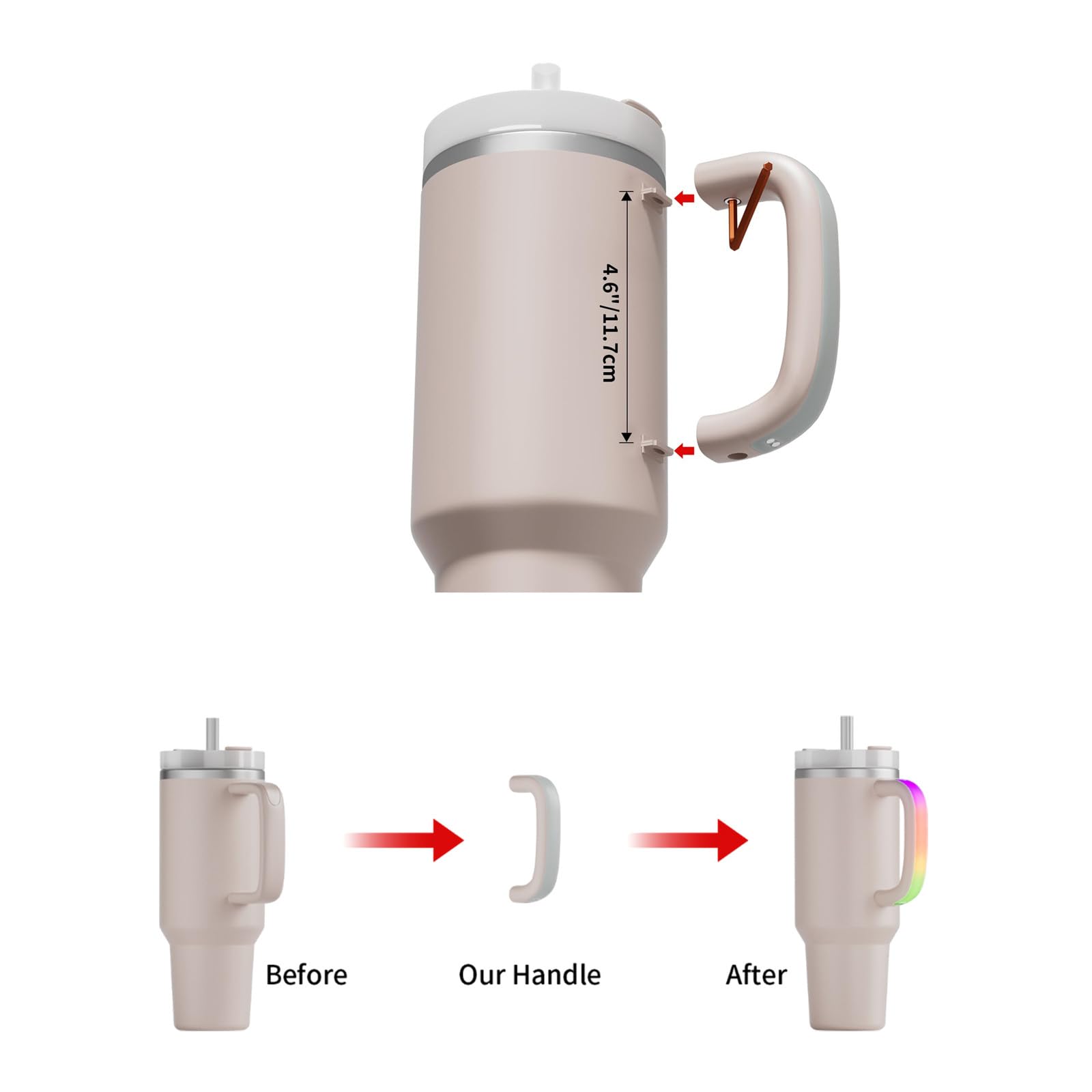 Mango Con Luz LED Para Vasos Stanley 40oz/30oz - 6 Colores, Recargable, Ideal Para Fiestas, Camping Y Uso Nocturno