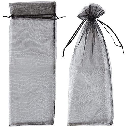 Juvale 24 Pack Wine Organza Bags - Satin Drawstring Organza Bags, Wine Wrapping Bags For Decoration, Storefront Display, Gift Bags, Party Favors, Black - 14.7 X 5.2 Inches #TOP2