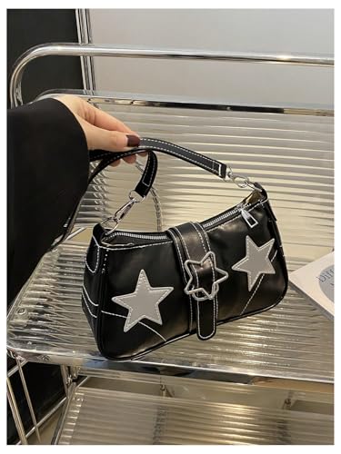 Women's Y2K Star Shoulder Handbags Faux Leather Small Underarm Bags Purse with Zipper Closure4