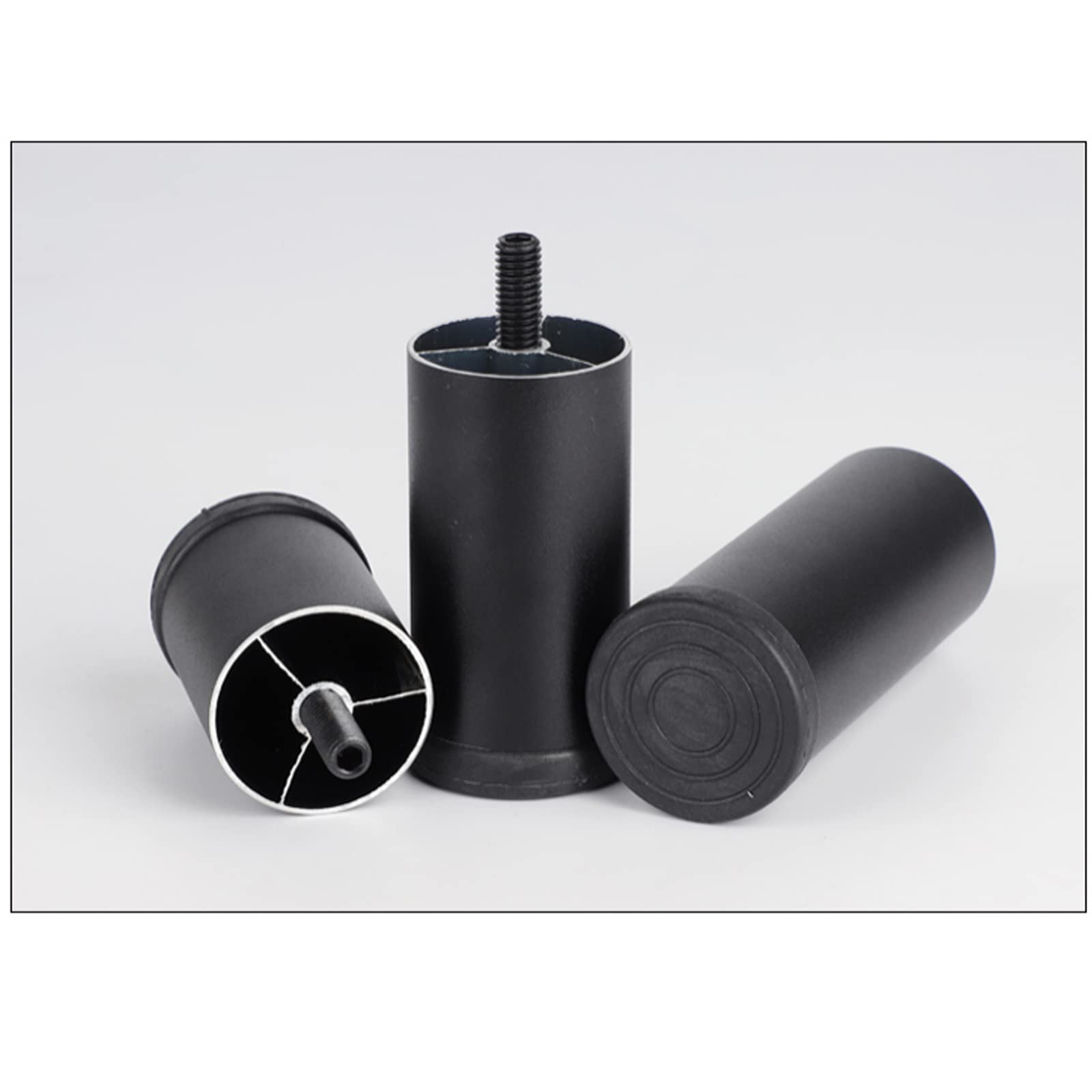 4 gambe regolabili per mobili, piedini in metallo, resistenti, in lega di alluminio, per divano e letto, altezza da 6 cm a 30 cm, M6 (15 cm), colore nero, perfette per casa e ufficio.