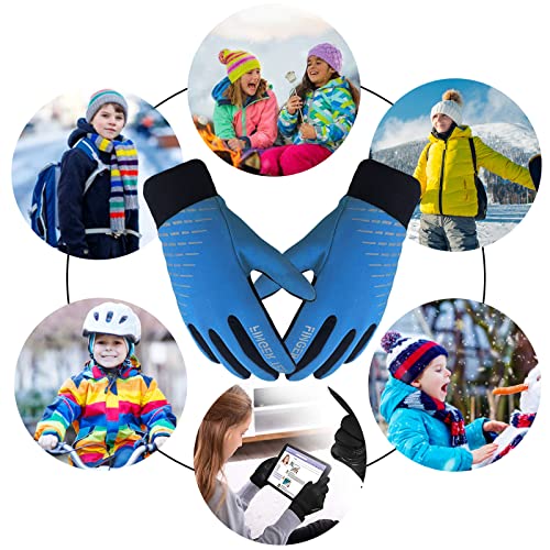 Finger Ten Kids Winter Gloves Waterproof With Free Neck Warmer Boys Girls Touchscreen For Cold Weather Outdoor Sports (Blue, Medium) #TOP4