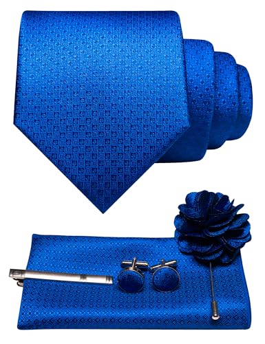 Image of JEMYGINS Mens Tie and Pocket Square,Lapel Pin,Cufflinks,Tie Clip Sets with Gift Box 5PCS