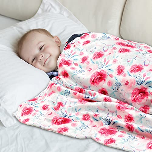 Image of Baby Plush Mink Blanket Double Layer with Dotted Backing for Baby Girl Holiday Thanksgiving (Red Rose)