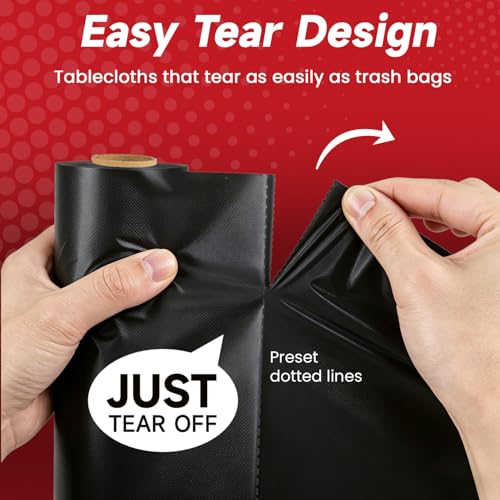 Image of Plastic Table Cloth, 110 Ft X 54 in Disposable Tablecloth PEVA Black Plastic Tablecloth Roll with Any Cut Sliding Cutters Premium Table Cover Roll for Everyday Tables, Meals, Parties, Crafts, Picnics