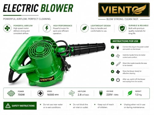 Image of 700W Electric Air Blower for Dust Cleaning High Speed Portable Handheld Air Blower with Extension Nozzle for PC Laptop Keyboard CPU Car Interior Home Office Workshop Cleaning (Green)