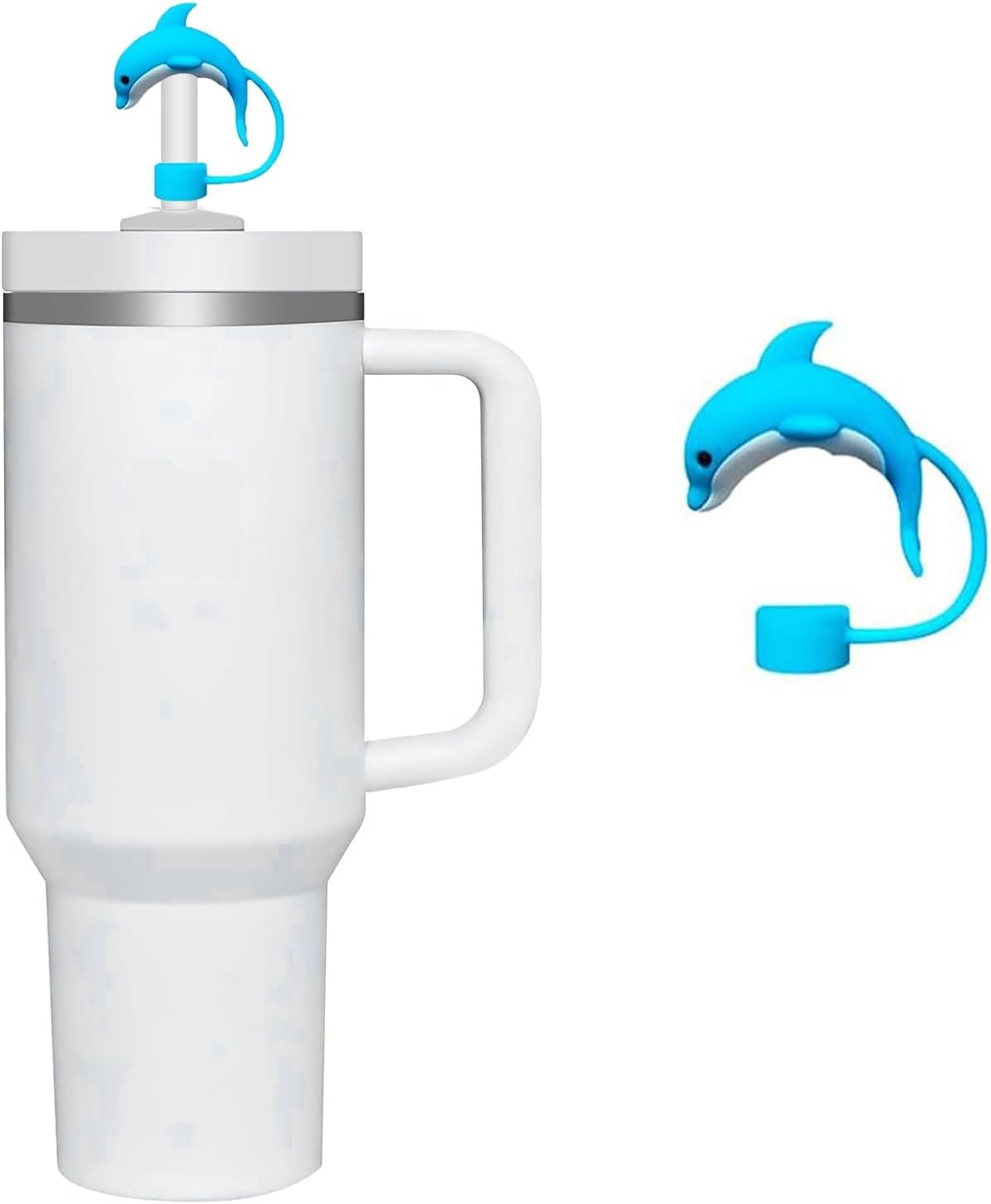 Dolphin Straw Cap Straw Cover for Stanley Cup, 10mm Silicone Straw Covers Cap for Stanley Cup Accessories, Straw Cap Stopper for Reusable Straws Tip Lids, Cute Straw Topper for Tumblers