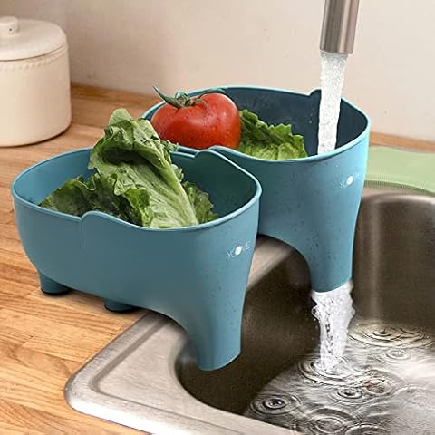 Yoove Multifunctional Drain Basket | 2 Elephant Shaped Sink Strainer Drain Baskets | Kitchen Sink Drain Basket | Household Elephant Drain Basket for Sink Corner | Fits Most Kitchen Sinks - Blue Cover