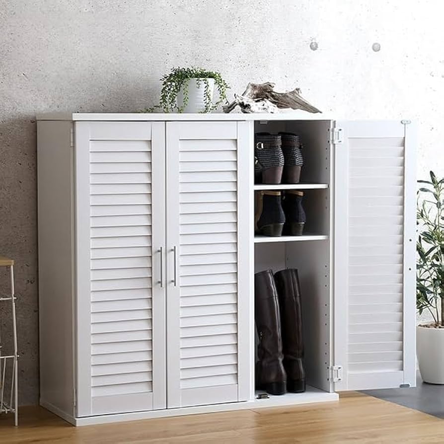 90センチ幅 ３枚とびら 大容量 通気性抜群 靴箱 ナチュラル 通気性抜群!ルーバー式シューズボックス【幅90cm】(下駄箱・玄関収納