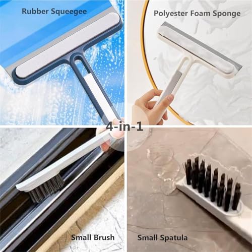 Image of 4-in-1 Multi-Purpose Cleaning Tool: Squeegee, Sponge, Brush & Spatula for Windows, Shower Doors, Smooth Surfaces