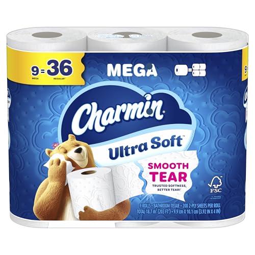 Image of Charmin Ultra Soft Toilet Paper 9 Mega Rolls = 36 Regular Rolls