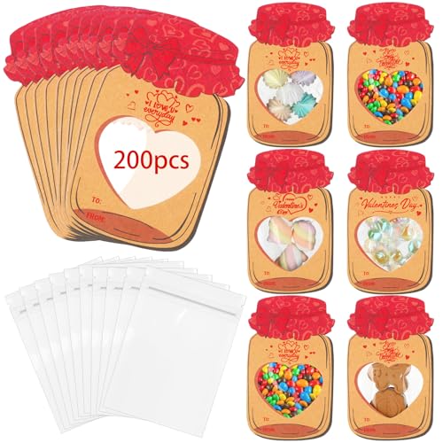 Cartes de Saint-Valentin Sayglossy en papier kraft avec cœurs creux pour écoles | Lot de 200