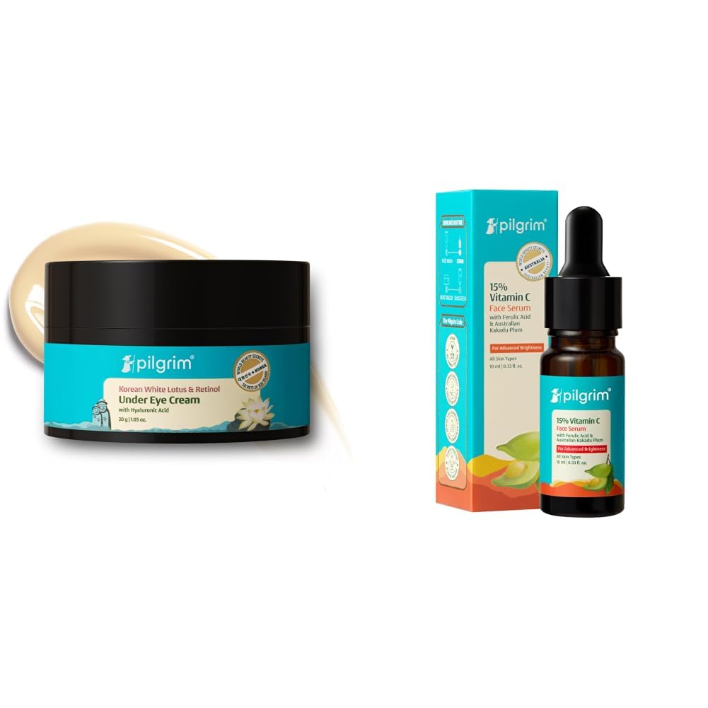 Pilgrim Korean Retinol Under Eye Cream for dark circles, Puffiness & Fine Lines with Vitamin C & Hyaluronic Acid 30g & 15% Vitamin C Serum 10ml for Glowing Skin with Ferulic Acid & Kakadu Plum-image-34