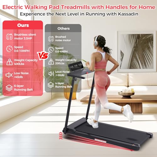 Image of Walking Pad Treadmill with Handle Bar & Incline, 0.6-10MPH Portable Small Treadmills for Home Small, 3.5HP Walking Pad Treadmill with Incline, 400LBS Electric Mini Treadmills for Home Exercising