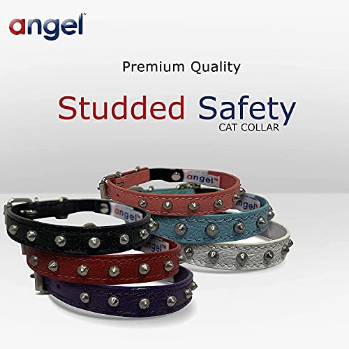 Genuine Leather Safety Studded Cat Collar | Handmade Breakaway Elastic Stretch Collar | Lightweight & Strong | Permanently Secured Studs Spikes Collar | Angel Pet Supplies (10" X 1/2", Valentine Red) #TOP5