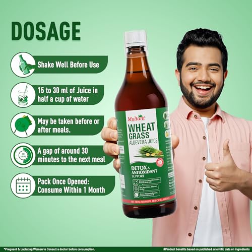 Image of Multani Wheatgrass Aloe Vera Juice 1L | Natural Detox & Gut Cleanse Drink with Wheatgrass, Aloe Vera & Lemon | Rich in Antioxidants & Vitamin C | Immunity Support | No Artificial Colour or Flavour