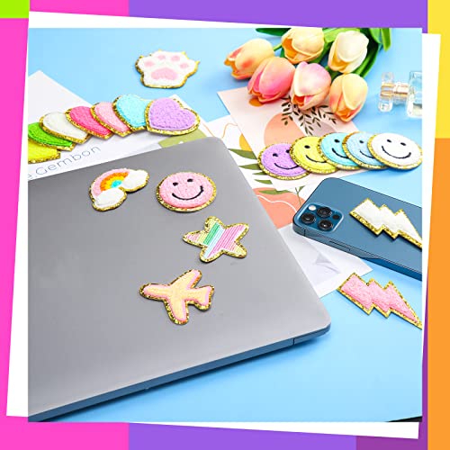 40 Pcs Self Adhesive Chenille Patches Colorful Cute Chenille Embroidered Patches Glitter Chenille Patches Sticker Applique For Clothing Fabric Jackets Diy Phone Backpacks Hat Repair Decor (Cute) #TOP5