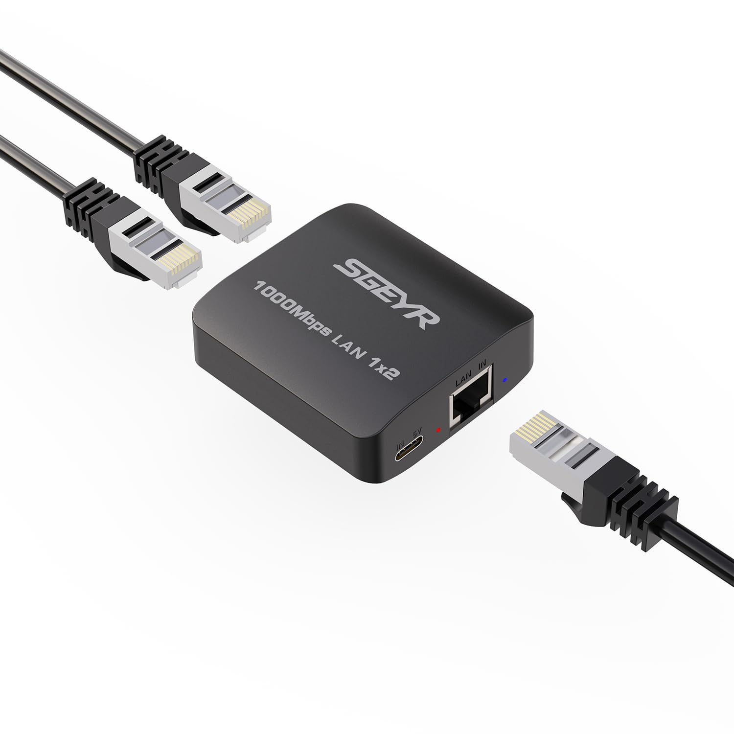 SGEYR Ethernet Splitter 1 to 2 1000Mbps Internet Cable Splitter 1 in 2 Out High Speed Either Network Splitter Gigabit Dual LAN RJ45 Port Router Switch Work with Cat6/7/8 Cable