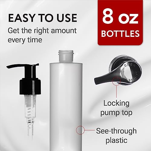 Impresa Plastic Pump Dispenser Bottles for Lotion, Massage Oil, Shampoo and More - Refillable, BPA Free Clear, Frosted Empty 8oz Containers - Fit Into Holsters - 6 Pack 8 Oz Lotion Bottle3