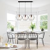 Supervin Hexagon Frame 3 Light Pendant Lighting Fixtures - Kitchen Island Dining Droplight - Hanging Lamp Adjustable 46-55 Inches - E26 Bulb Base - Black