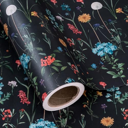 Papier cadeau kraft floral WRAPAHOLIC 43,2cm x 5m pour mariage et tiroir