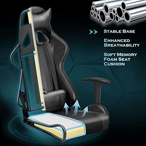 Soontrans-Silla-Gamer-Ergonomica-Silla-Gaming-con-Reposapies-Reposacabeza-y-Cojin-Lumbar-Reposabrazos-Ajustable-Mecanismo-de-Inclinacion-Carga-maxima-de-150-kg-Negro