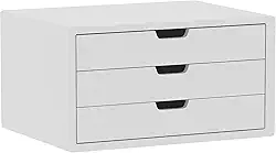 Organizador de mesa com 3 gavetas, unidade de gaveta ALEX, elegante organizador de maquiagem cosmética de madeira branca para armazenamento de mesa de escritório 14,8 x 15,5 x 10,5 cm