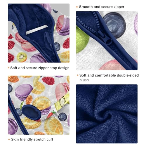 Colorful Macarons and Fruits Girls Fleece Jacket Girls Fall Jacket Boys Coats Zip Up Hoodie Outerwear 2-10T3