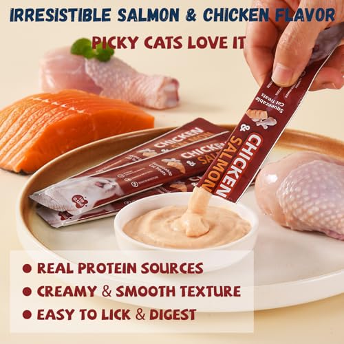 Pawmate Lickable Cat Treats, Chicken & Salmon Cat Squeeze Treats, High Moisture Grain Free Cat Snacks & Food Toppers for Kittens and Adult Cats, 20 Tubes x 15g - Image 5
