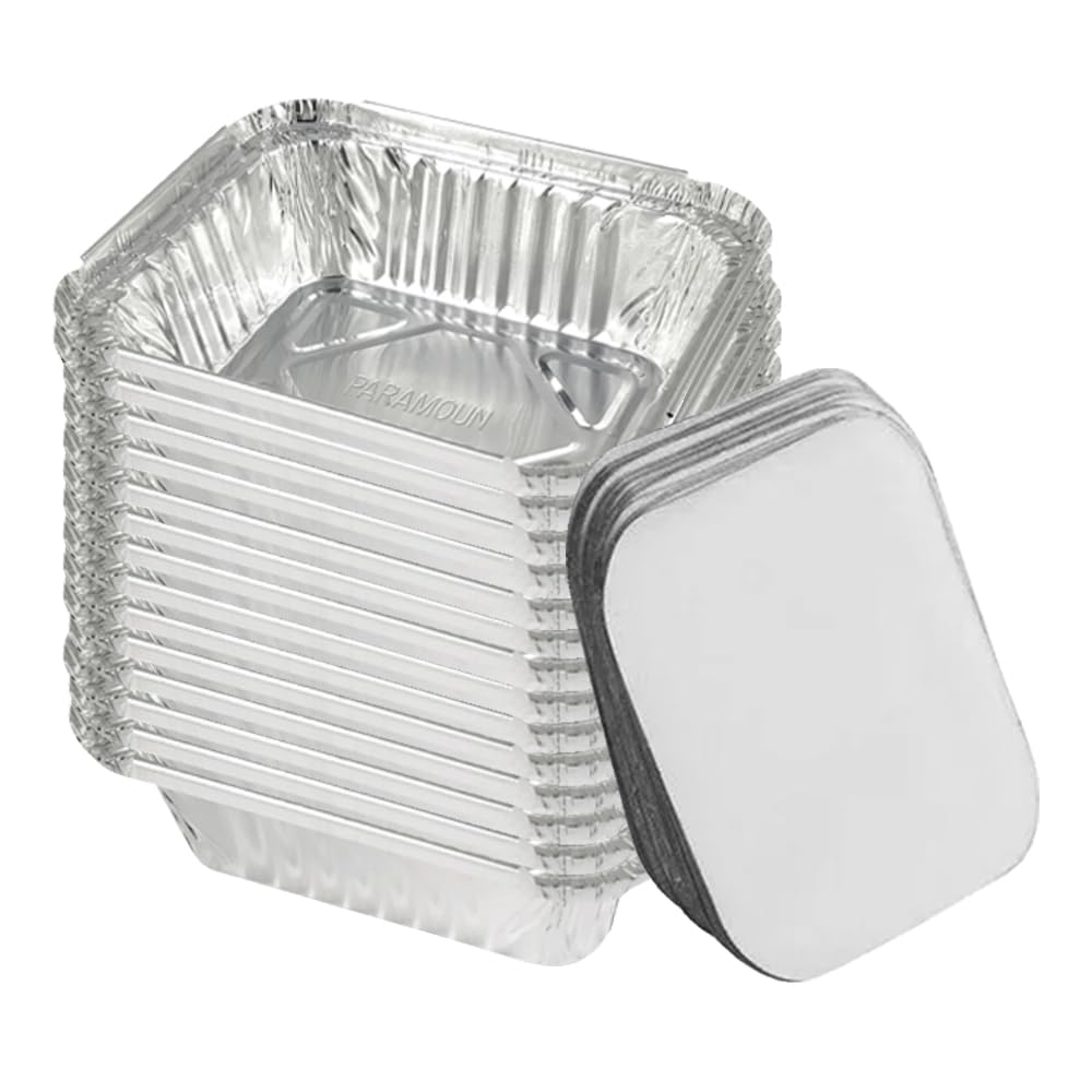 (Pack of 25) Aluminium Foil Food Containers with Lids for Catering Christmas Party Picnic & Food Storage Meal Prep Microwave Safe Disposable Tin Tray Dishes (660, Rectangular, 60, Foil Container)
