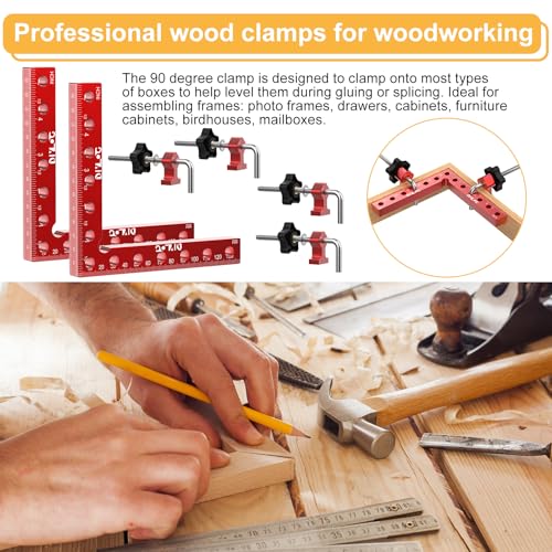 Corner Clamp for Woodworking, 90 Degree Corner Clamp, 4 Pack 5.5"x 5.5" Aluminum Alloy Right Angle Woodworking Tools, Positioning Squares for Picture Frame, Box, Cabinets, Drawers