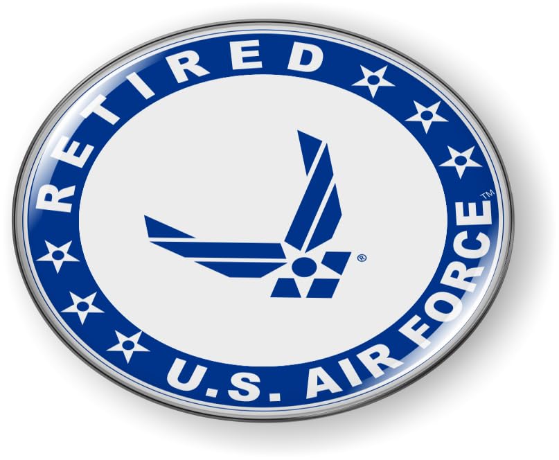 Image of US Air Force Retired with USAF Blue Arnold Wings & Star CAR Emblem Flexible | Official USAF and USSF Licensed Product, 3D Domed, U.S. Air Force Symbol Badge, Sticker, made by BestLicensePlateFrames