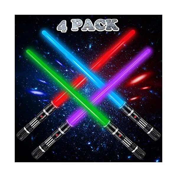 4 pack 4 colors light up saber, led light swords with fx sound(motion sensitive) and realistic handle, expandable light up toy for kid adult, warriors and galaxy war fighter, halloween party xmas gift - image 4