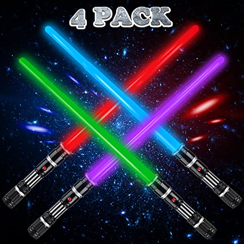 4 pack 4 colors light up led saber light swords with fx soundmotion sensitive and realistic handle expandable light up toy for kid adult warriors and galaxy war fighter halloween party xmas gift
