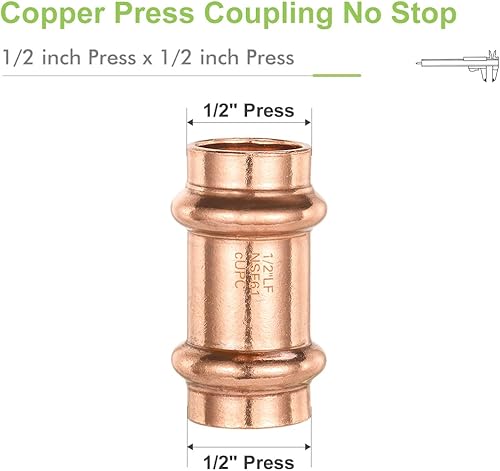 Miniatura 2 de Orianse Paquete de 10 accesorios de cobre Propress para fontanería, 12 pulgadas, acoplamiento de propresión sin parada para cobre para conexión de