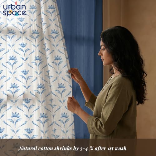 Image of Urban Space Floral 100% Cotton Curtains For Window, Combo Set Of 3 Curtains 5 Feet Long, 60-65% Room Darkening Curtain, Tieback & Eyelets Included With Curtains For Home Decor (Water Lily, 5 Feet)